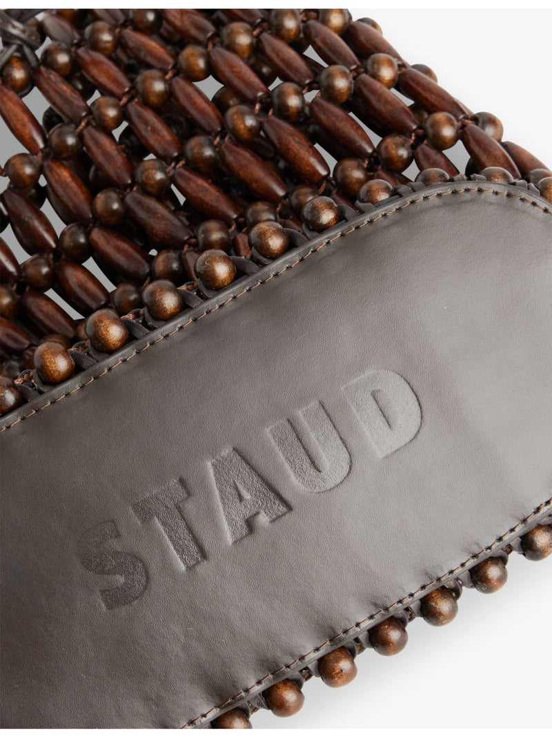 STAUD Coronado beaded shoulder bag with leather trims, imported from the UK