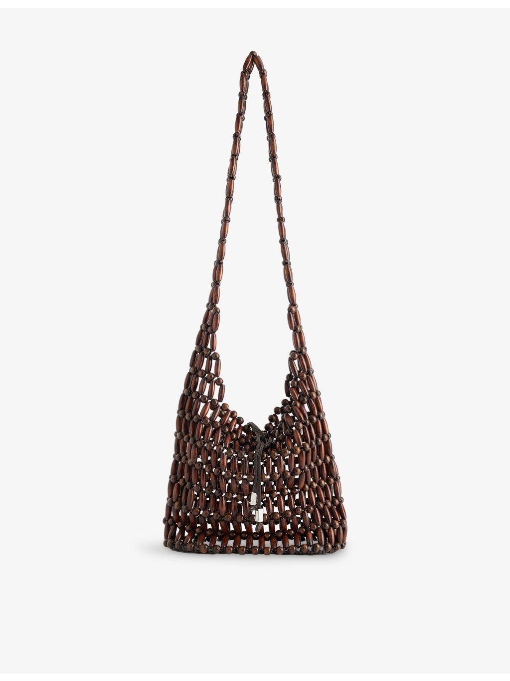 STAUD Coronado beaded shoulder bag with leather trims, imported from the UK