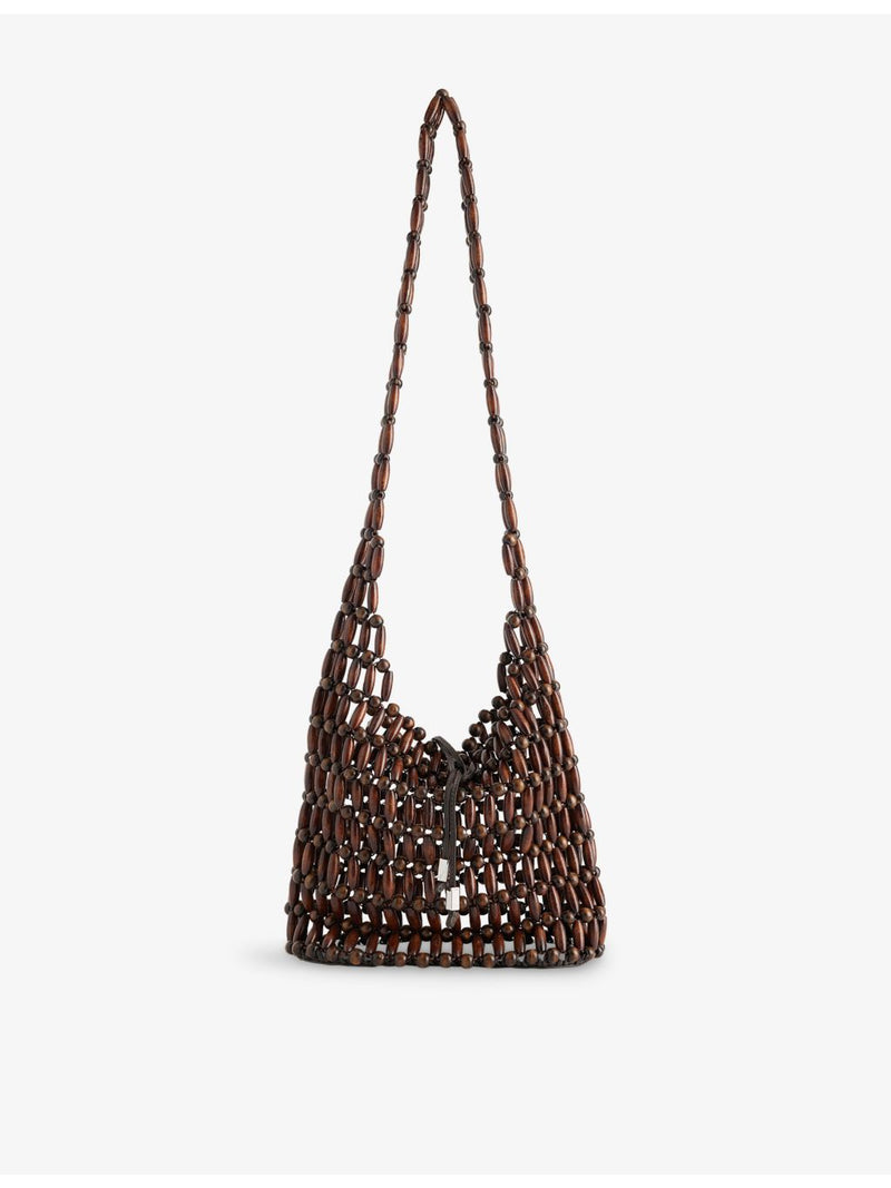 STAUD Coronado beaded shoulder bag with leather trims, imported from the UK