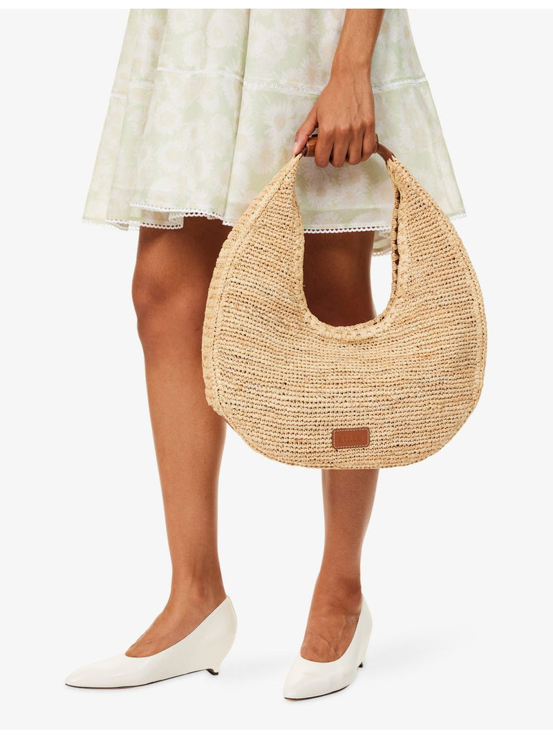 STAUD Moon raffia tote bag with leather trim - British product