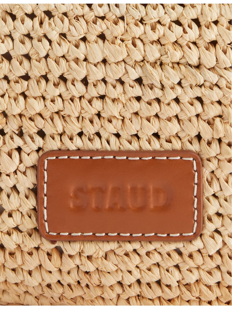 STAUD Moon raffia tote bag with leather trim - British product