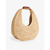 STAUD Moon raffia tote bag with leather trim - British product