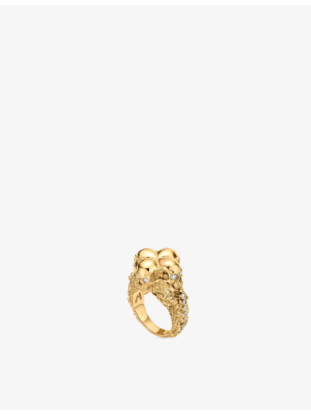 Alex Moss 14ct yellow gold diamond skull ring (British brand)
