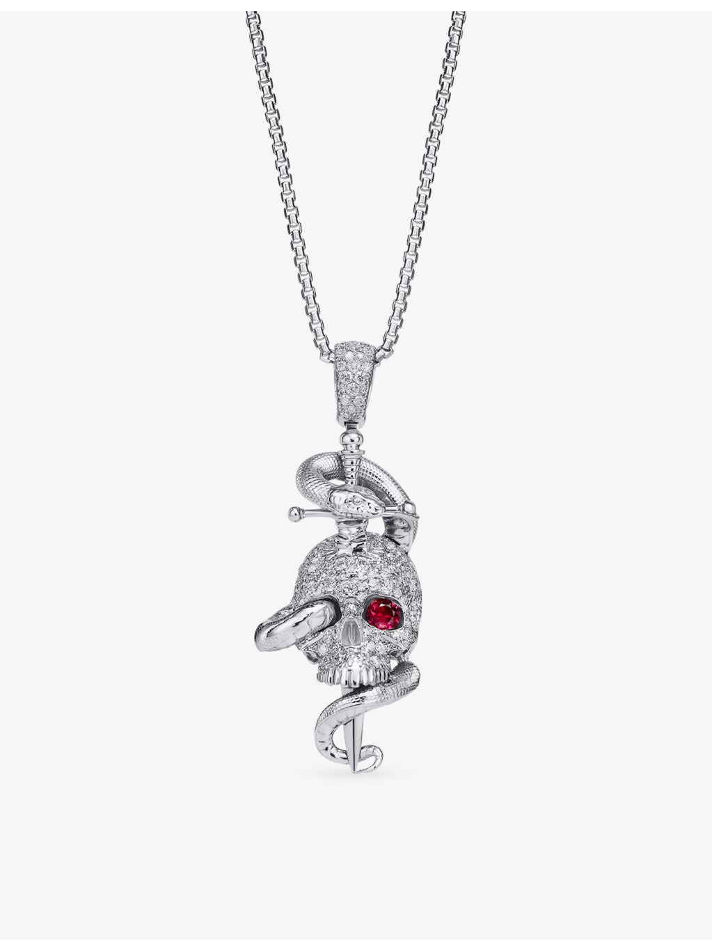 Alex Moss 14ct white gold Burmese red ruby diamond pendant, UK version