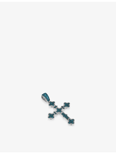 selfridges Alex Moss Notre Dame Cross 14ct White-Gold and 1.10ct Blue Diamond Pendant- Buy online at McGrocer