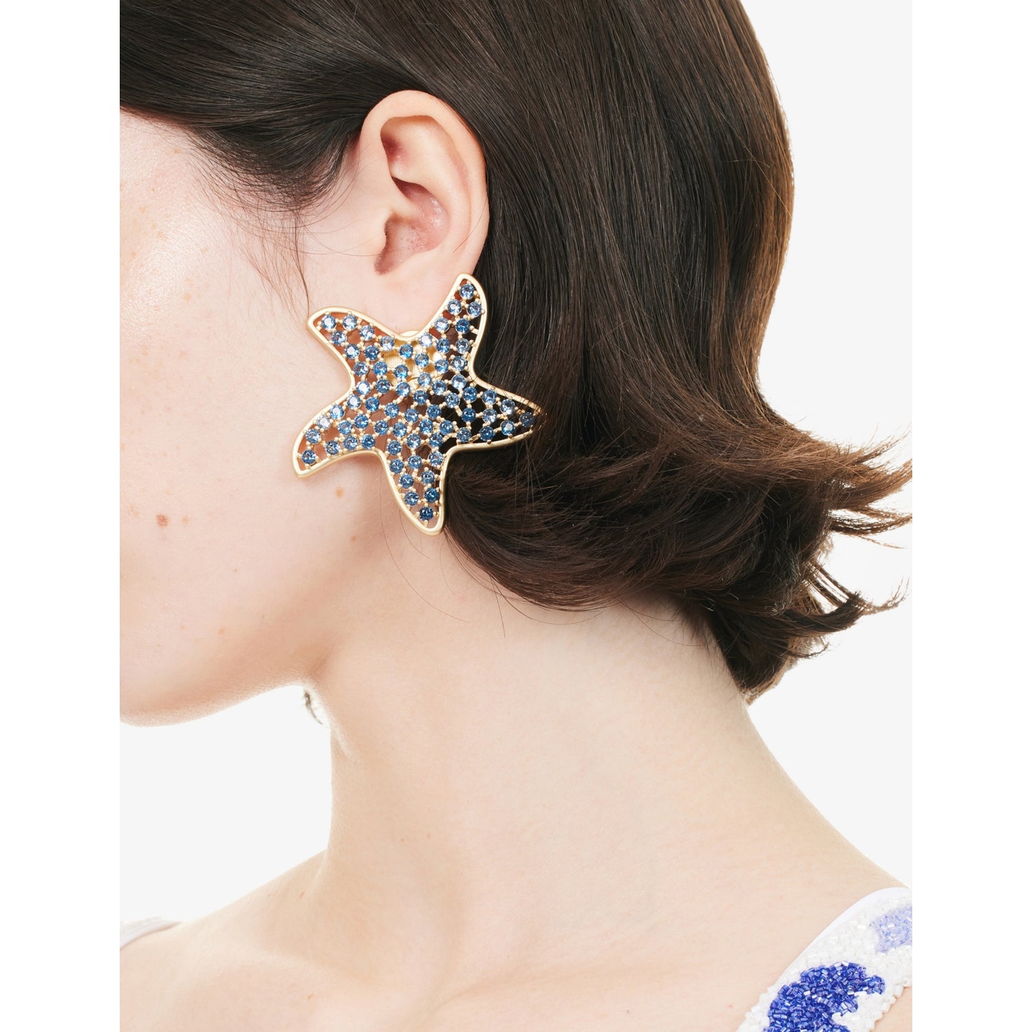 Madison clip-on earrings with star motif and cubic zirconia, 5.7cm (British brand)