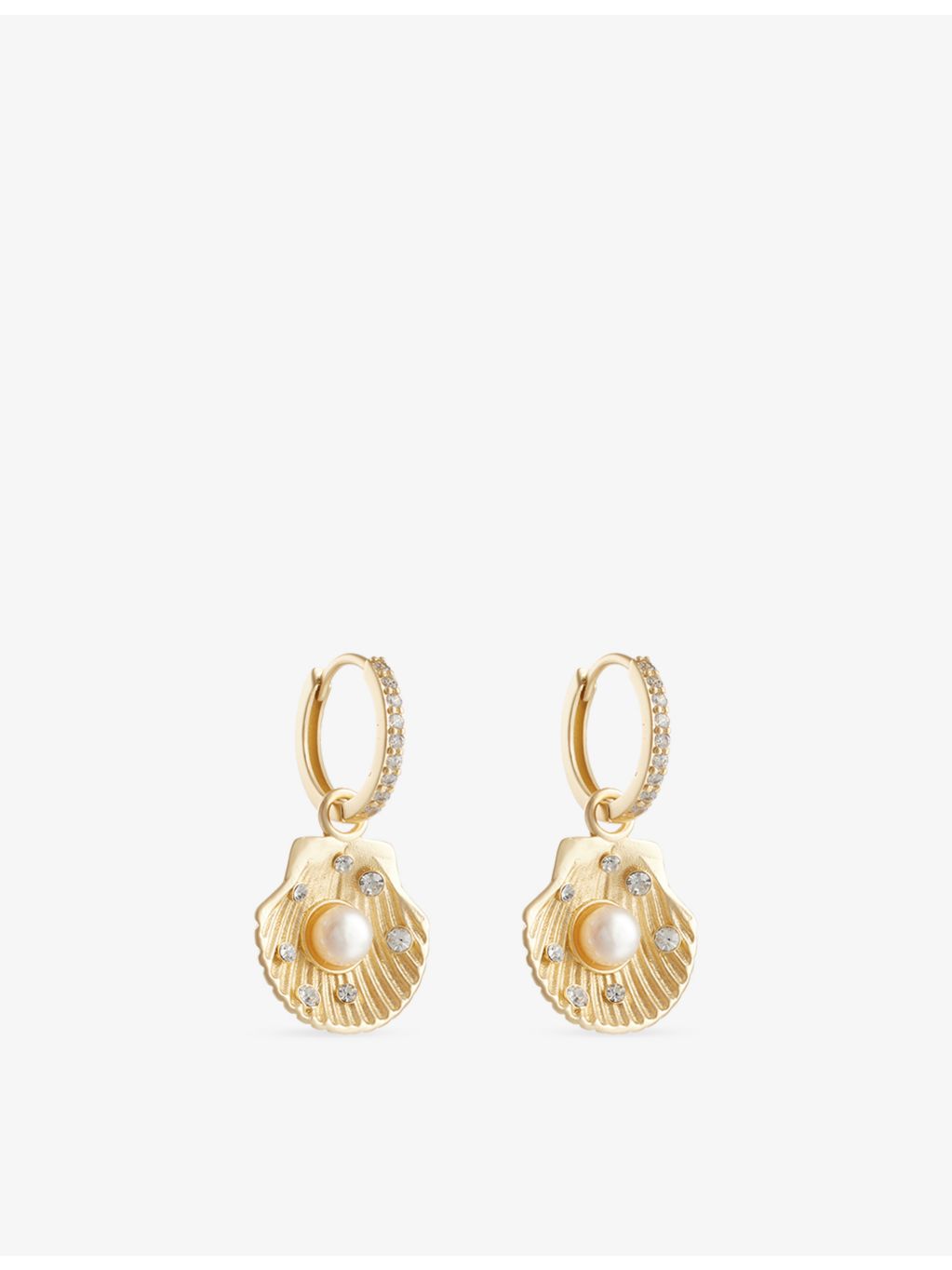 Oceanus seashell pearl drop hoop earrings 3cm - British product