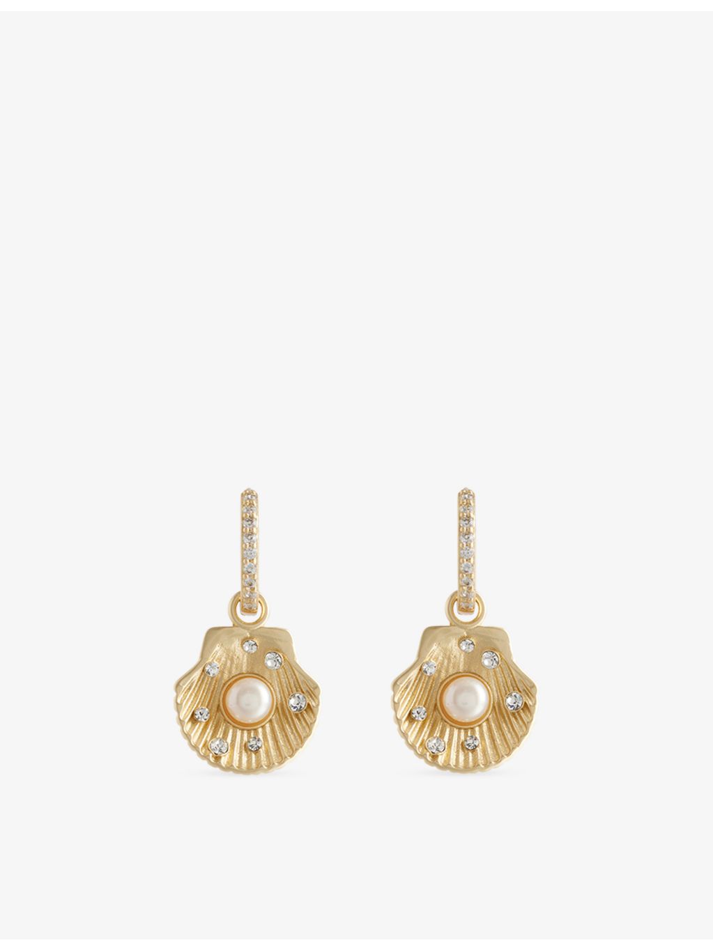 Oceanus seashell pearl drop hoop earrings 3cm - British product