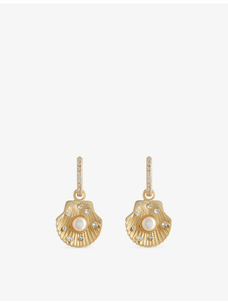 Oceanus seashell pearl drop hoop earrings 3cm - British product