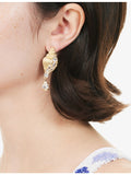 Marcenaria metal drop earrings cubic zirconia shell design, UK version