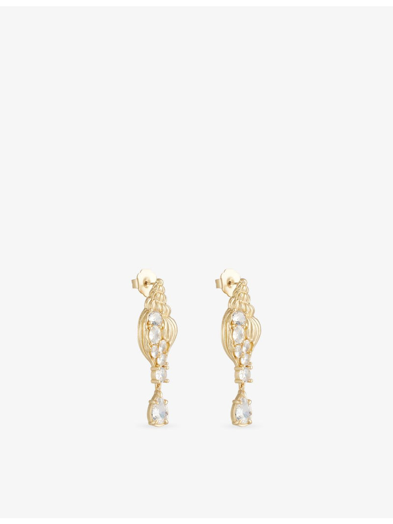 Marcenaria metal drop earrings cubic zirconia shell design, UK version