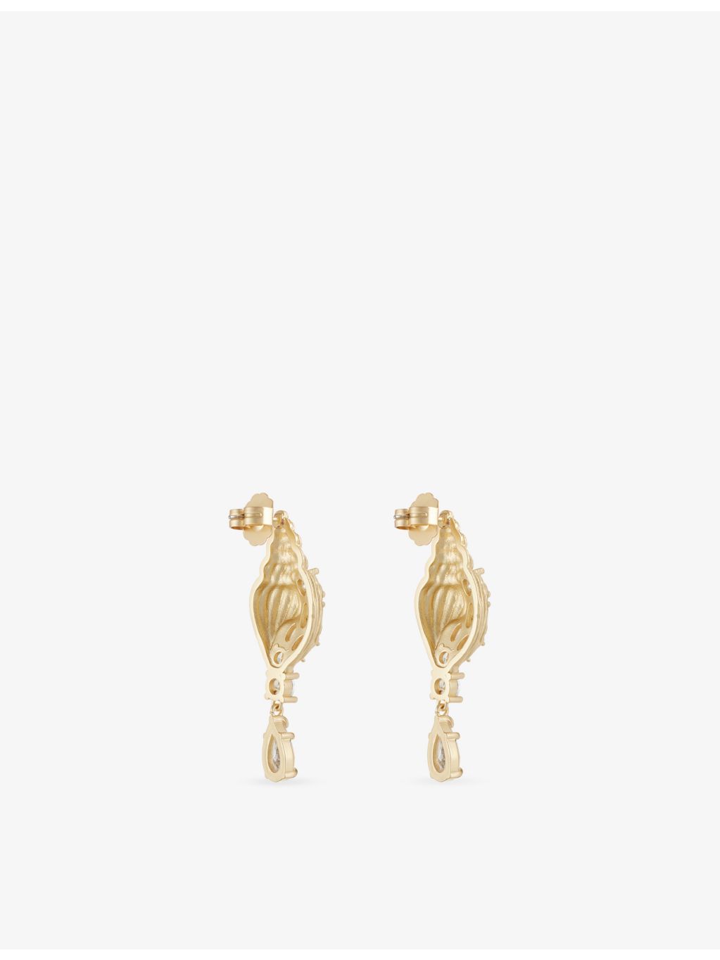 Marcenaria metal drop earrings cubic zirconia shell design, UK version