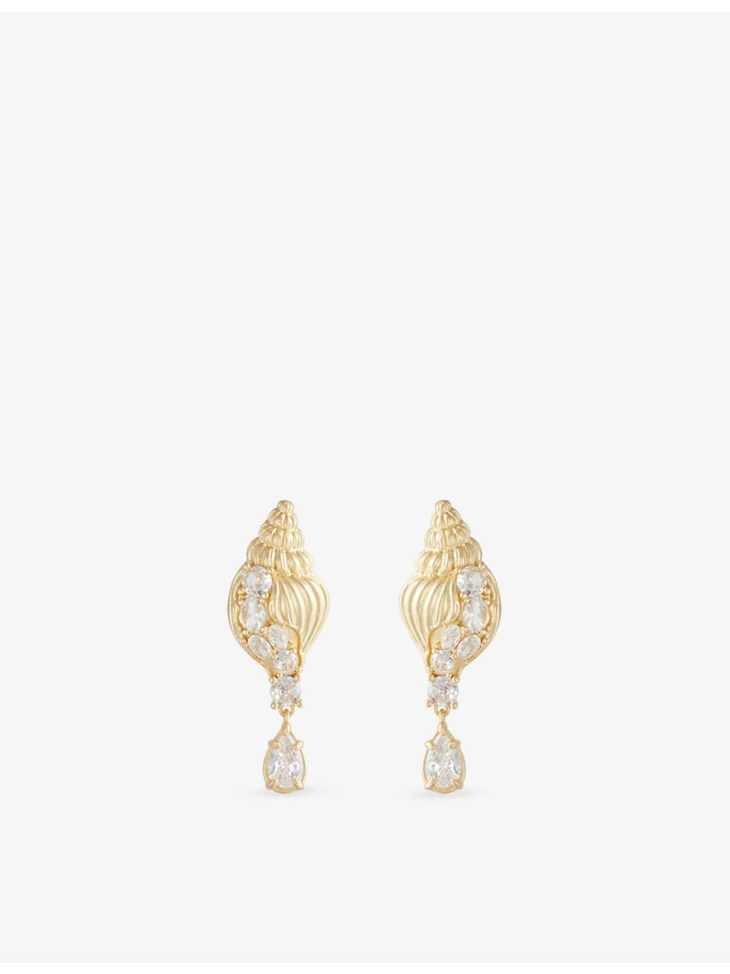 Marcenaria metal drop earrings cubic zirconia shell design, UK version