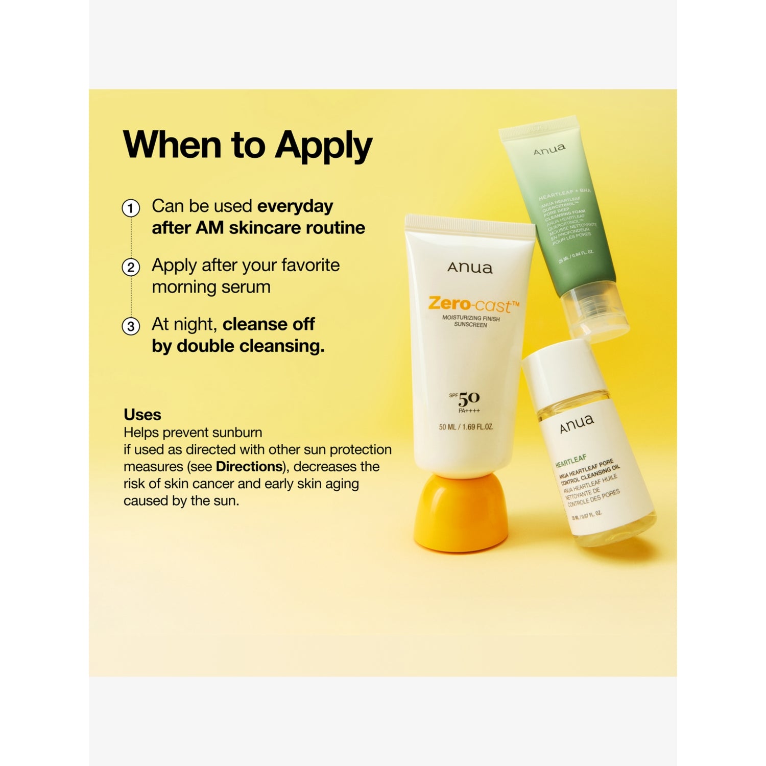 Anua Zero-Cast Moisturising Finish suncream 50ml, imported from the UK