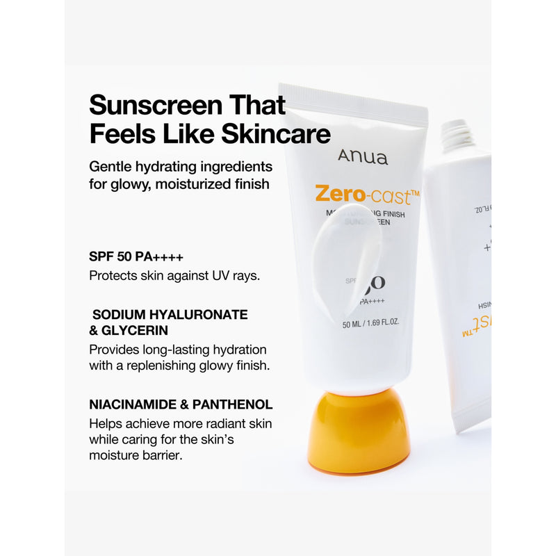 Anua Zero-Cast Moisturising Finish suncream 50ml, imported from the UK