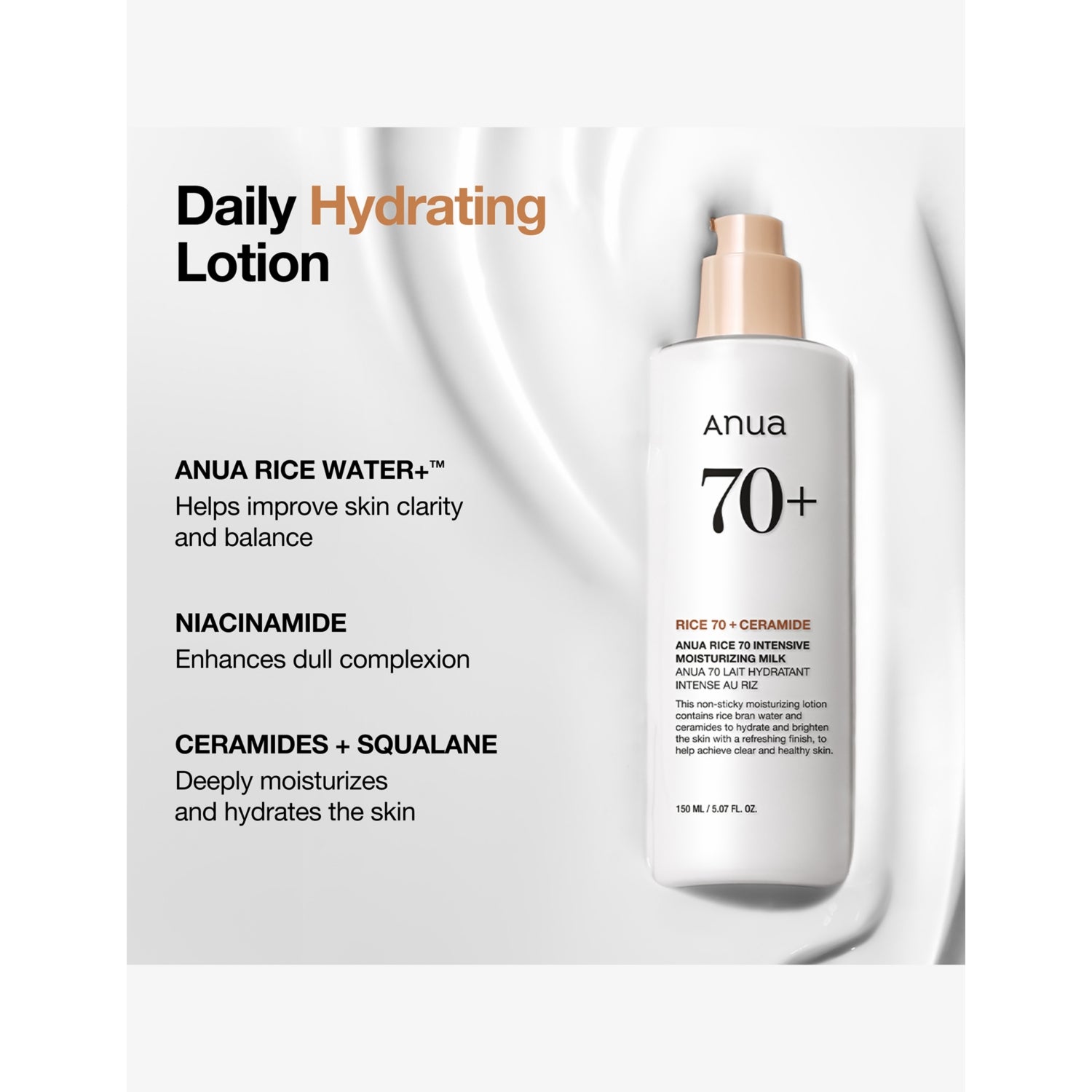 Anua Rice 70 Intensive Moisturising Milk 150ml, imported from the UK