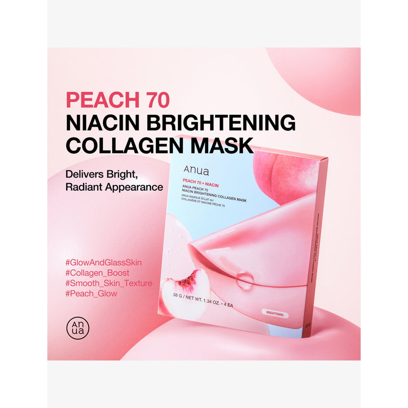Anua Peach 70 niacin collagen sheet masks, 4-pack, imported from the UK