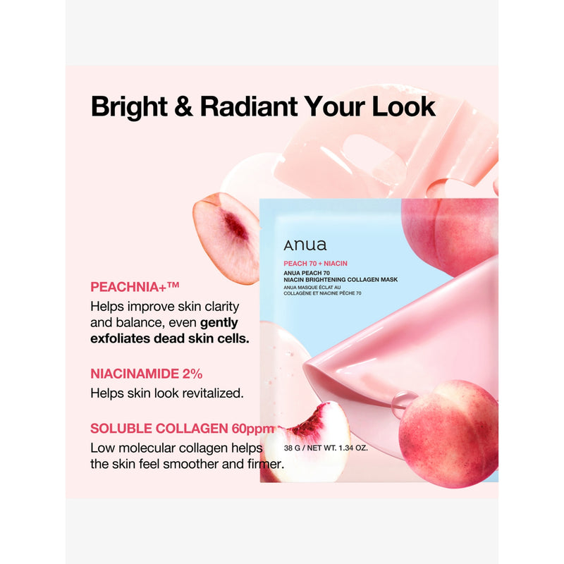 Anua Peach 70 niacin collagen sheet masks, 4-pack, imported from the UK