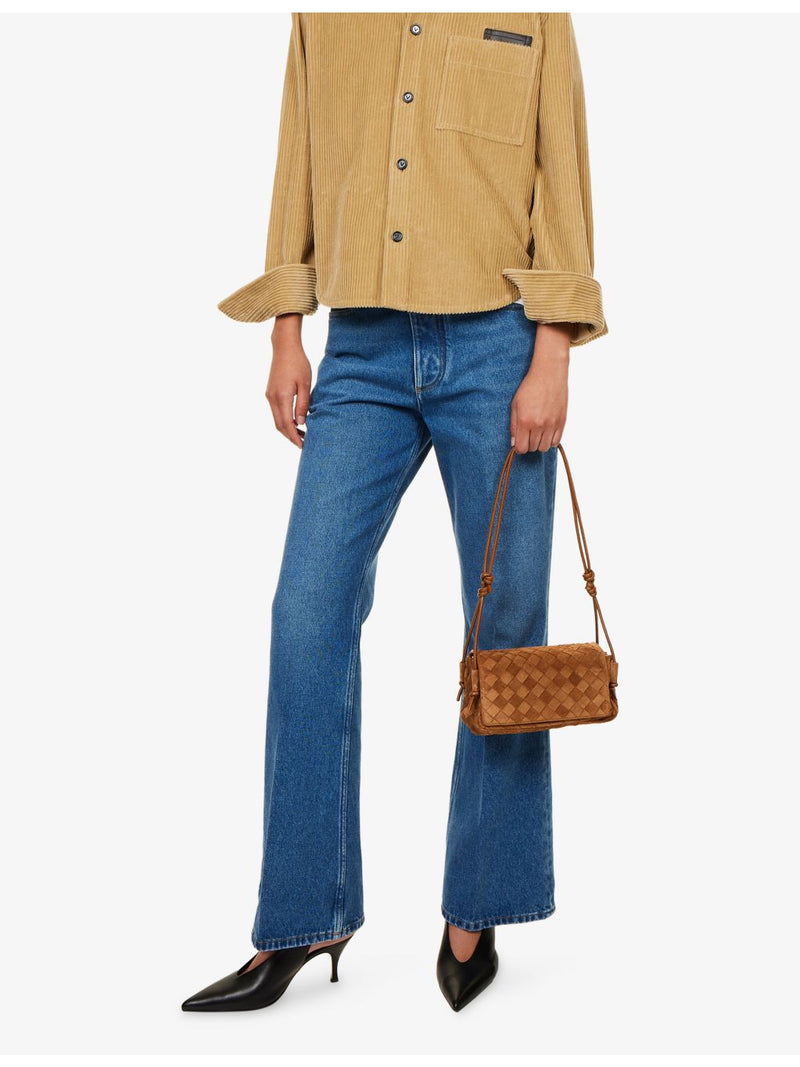 Bottega Veneta Notturno Intrecciato suede shoulder bag, imported from the UK