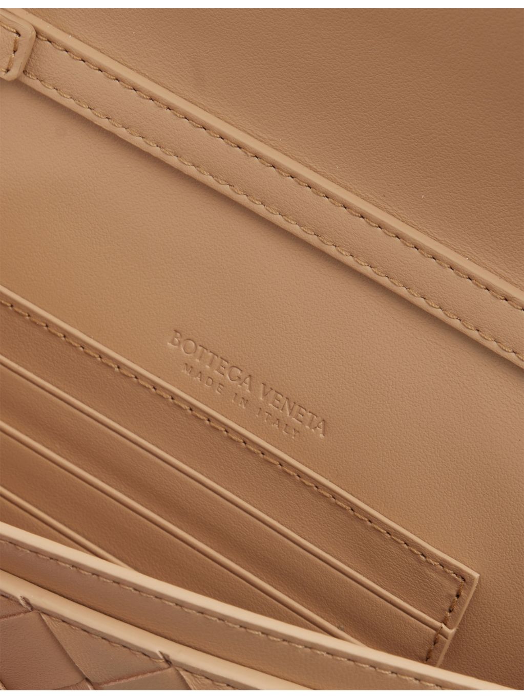 Bottega Veneta lamb leather wallet-on-chain with gold hardware, imported from the UK