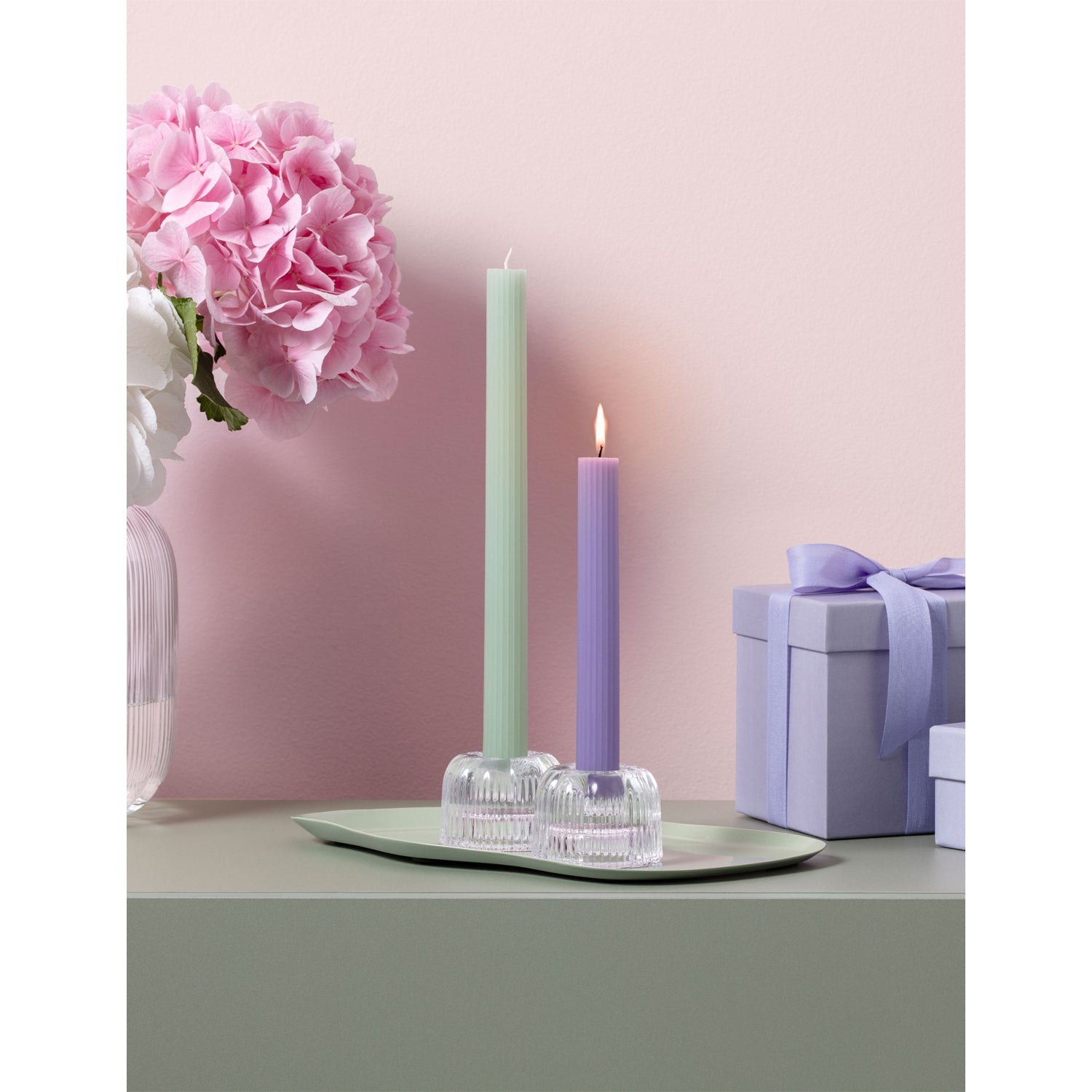Villeroy & Boch Fleur taper candle pair 25cm, imported from the UK