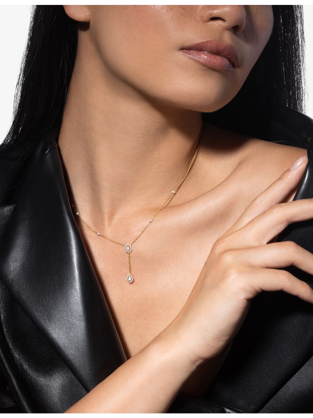 Messika My Twin Tie 18ct gold diamond necklace 45cm, UK version