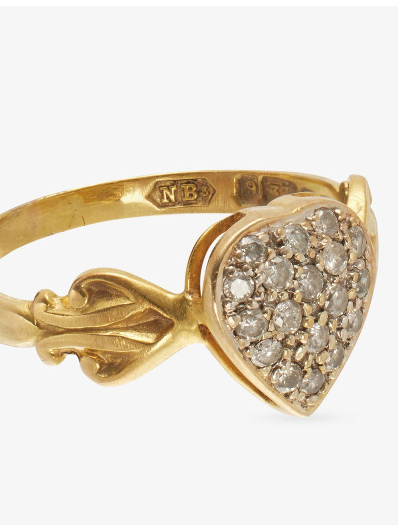 RESELFRIDGES vintage 9ct gold diamond heart ring, imported from the UK