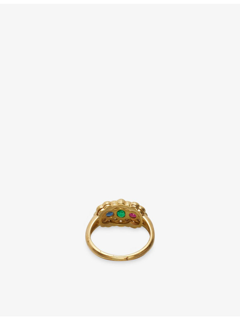 RESELFRIDGES vintage emerald sapphire ruby cluster ring, imported from the UK