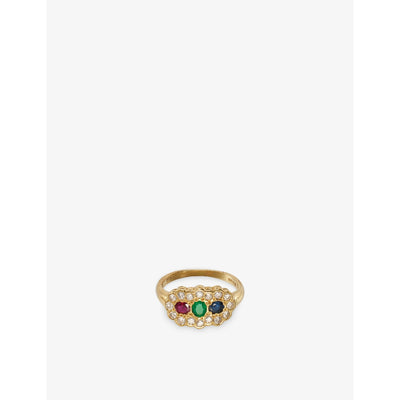 selfridges RESELFRIDGES Vintage 18ct Emerald, Sapphire, Ruby and Diamond Cluster Ring US 5/UK J- Buy online at McGrocer