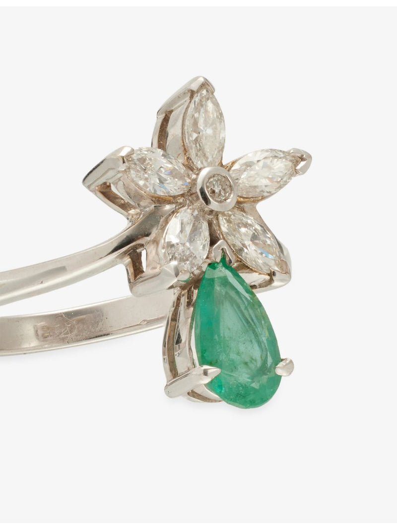 RESELFRIDGES vintage emerald flower diamond ring, imported from the UK