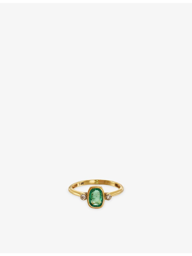 Trilogy ring 14ct yellow gold emerald and diamond, UK version