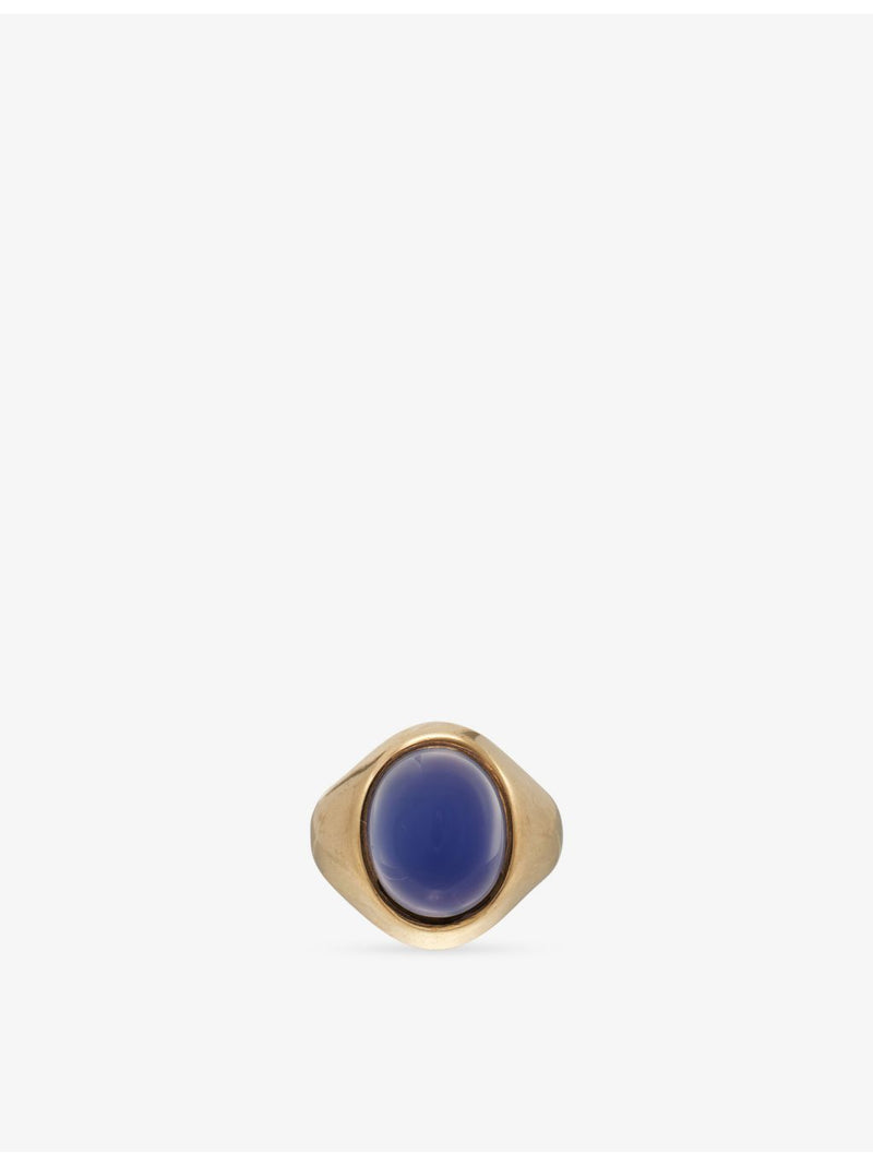 RESELFRIDGES 9ct gold blue chalcedony signet ring, imported from the UK