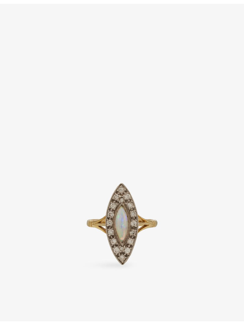 Reselfridges opal diamond navette ring 18ct gold, UK size O - British product