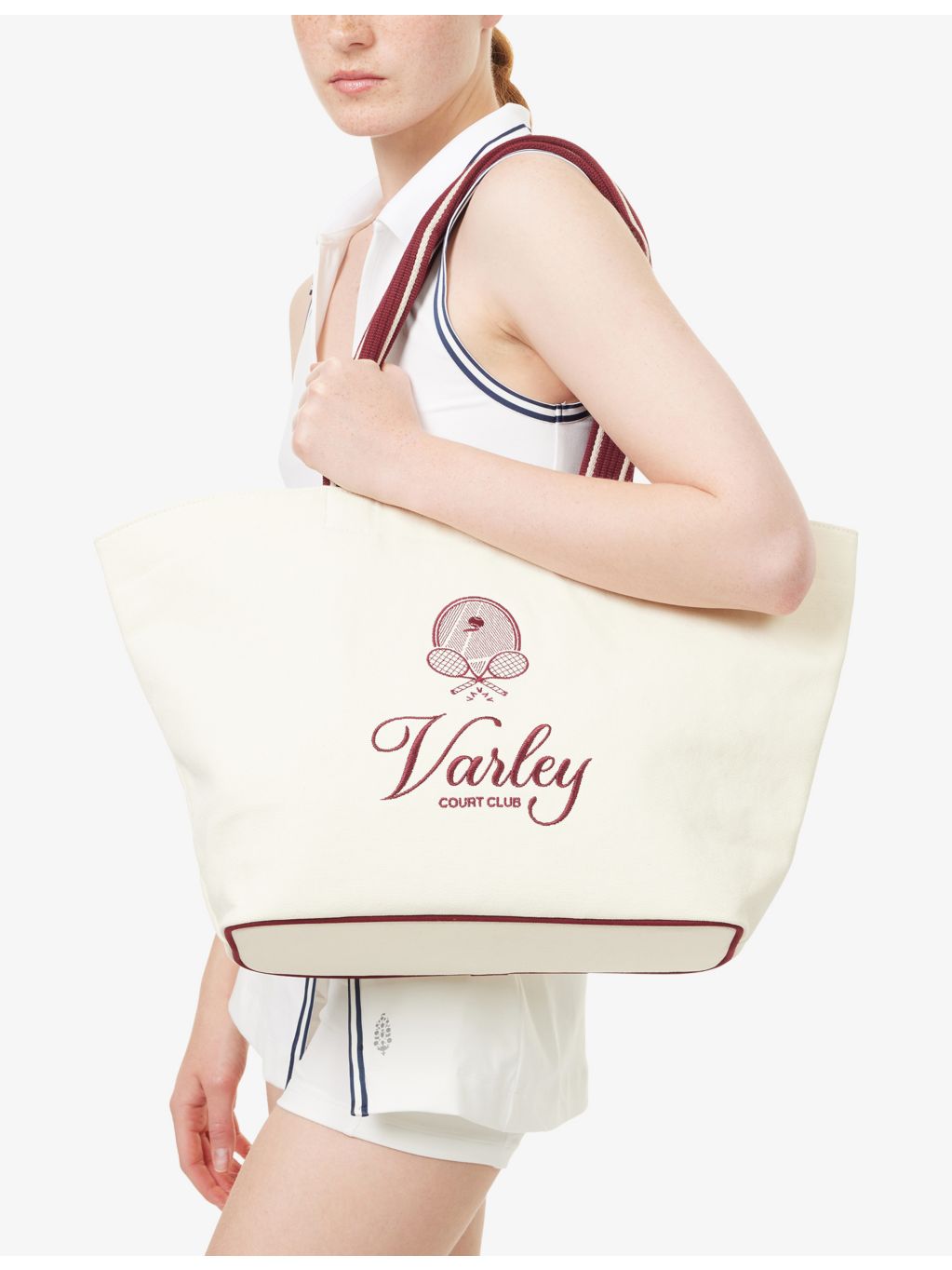 Varley embroidered cotton tote bag, imported from the UK