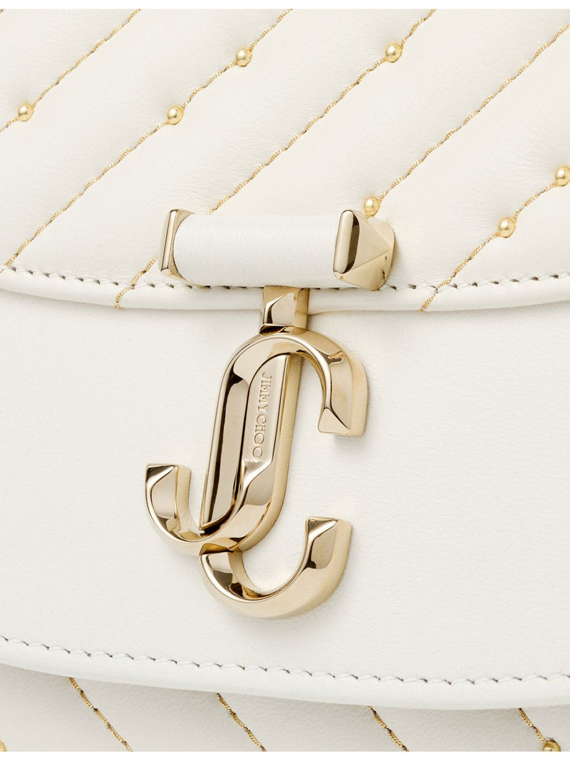 Jimmy Choo curved quilted leather clutch bag with chain strap, UK version
