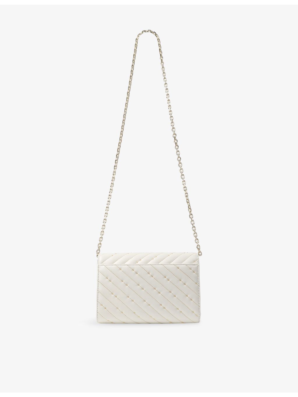 Jimmy Choo curved quilted leather clutch bag with chain strap, UK version