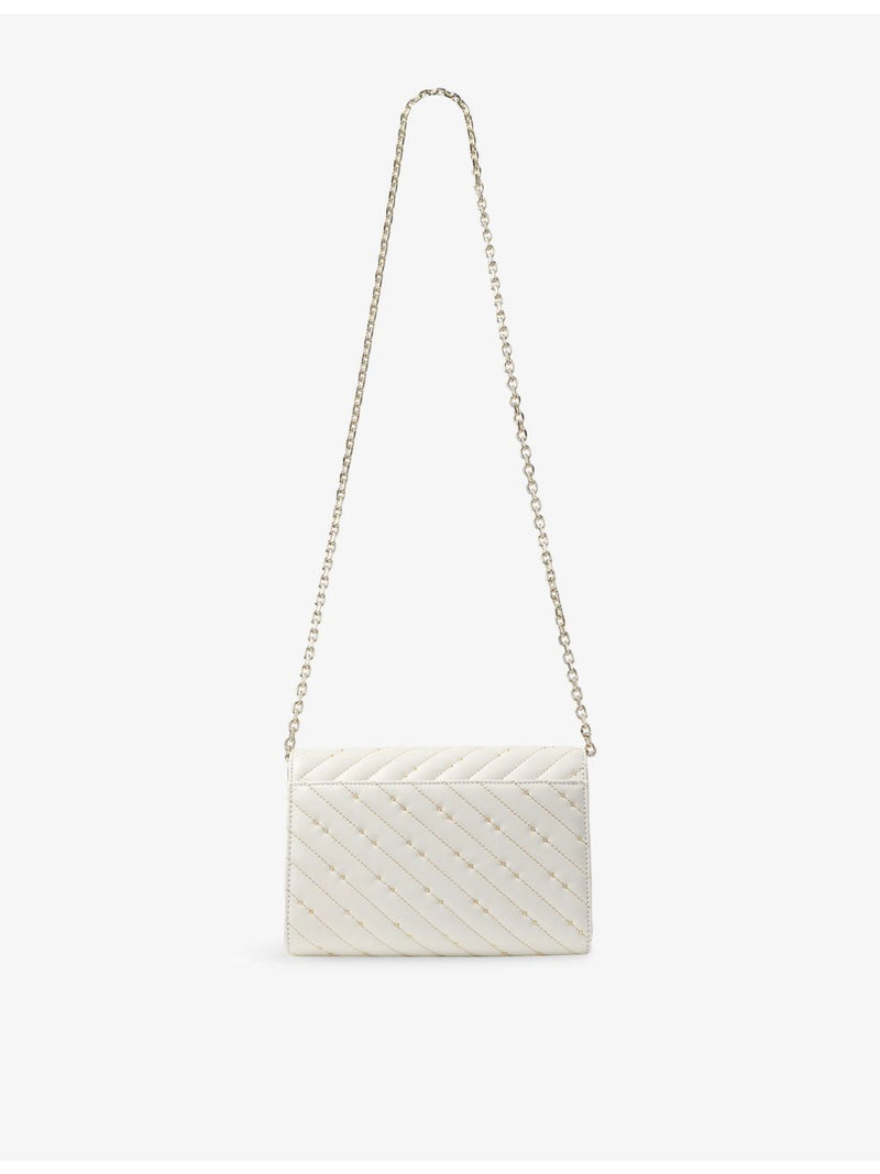 Jimmy Choo curved quilted leather clutch bag with chain strap, UK version