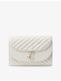 Jimmy Choo curved quilted leather clutch bag with chain strap, UK version