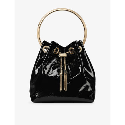 selfridges Jimmy Choo Bon Bon Shiny Biker Leather Bucket Bag- Buy online at McGrocer