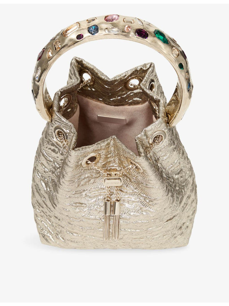 Jimmy Choo Bon Bon textured metallic woven bucket bag, UK version