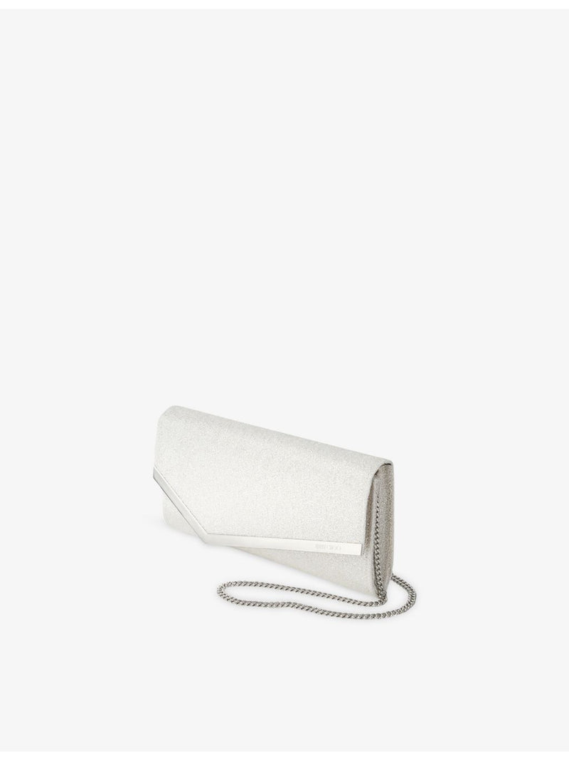 Jimmy Choo Emmie glitter woven clutch bag with chain strap - British product