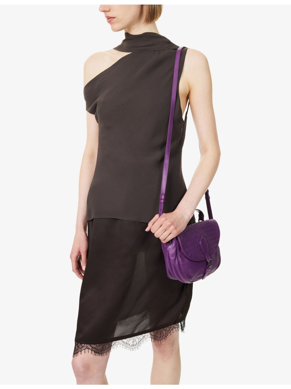 Bottega Veneta Intrecciato flap satchel leather bag, imported from the UK