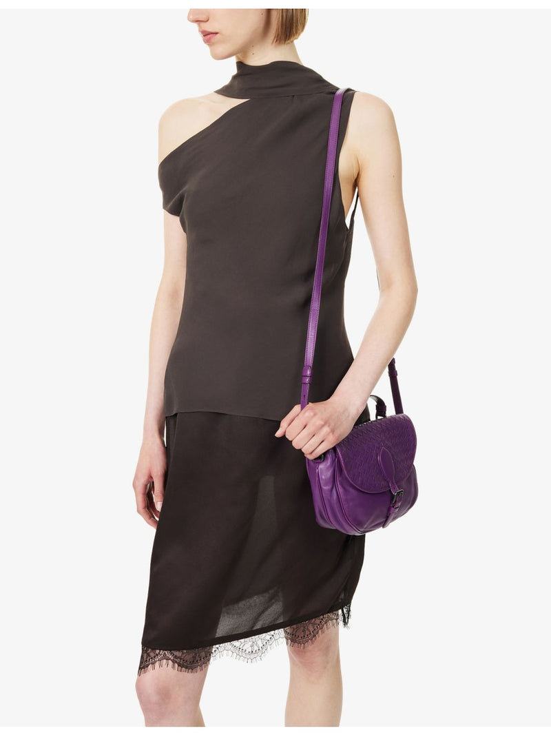 Bottega Veneta Intrecciato flap satchel leather bag, imported from the UK