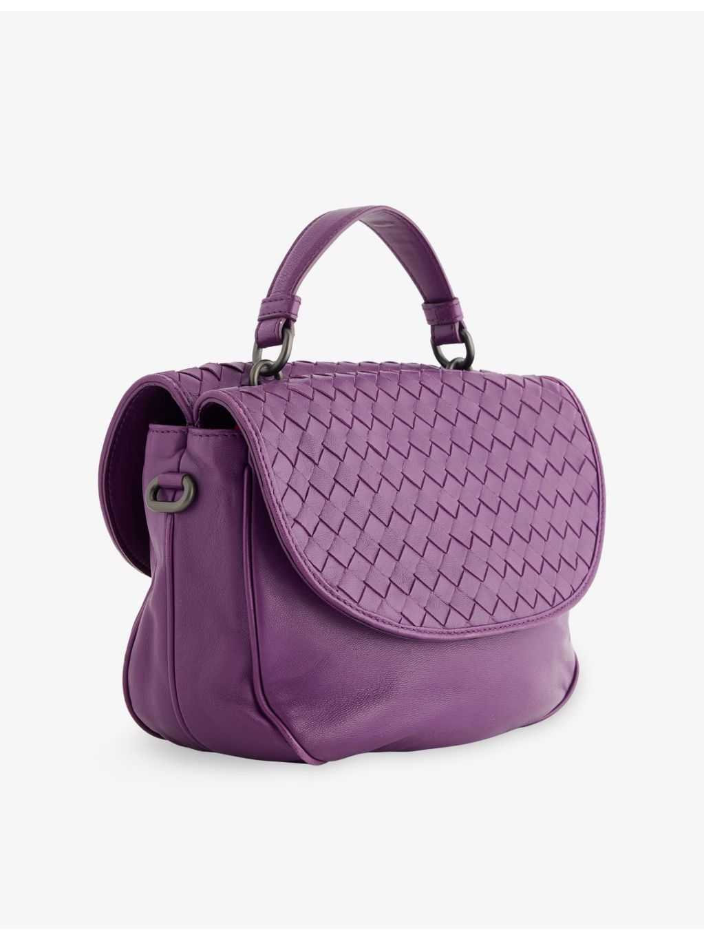 Bottega Veneta Intrecciato flap satchel leather bag, imported from the UK