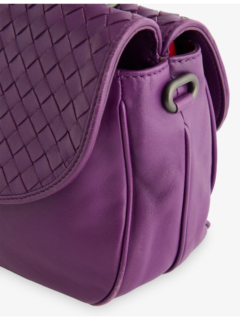 Bottega Veneta Intrecciato flap satchel leather bag, imported from the UK