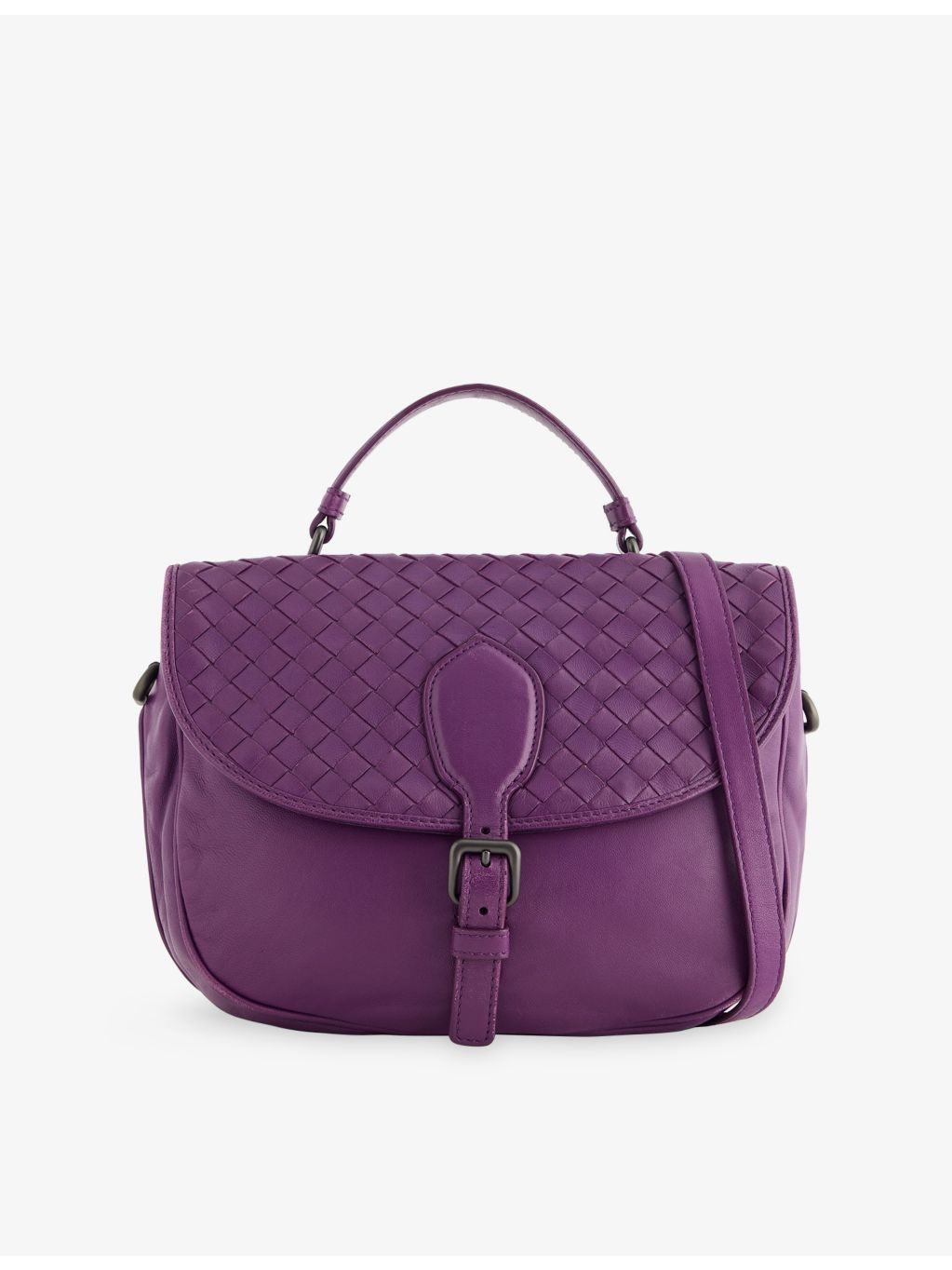 Bottega Veneta Intrecciato flap satchel leather bag, imported from the UK