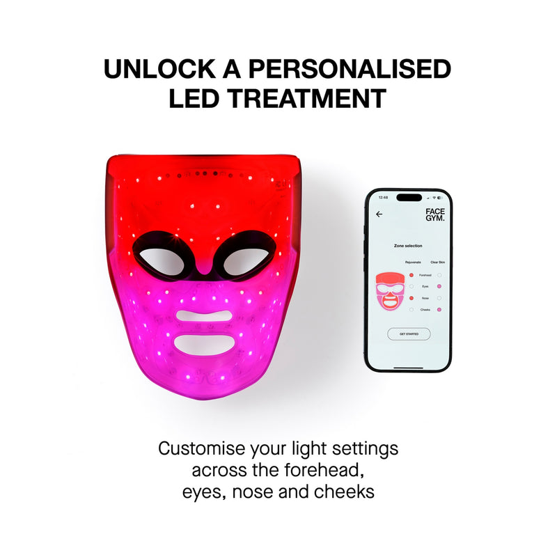 FaceGym Lightwear LED face mask with four-zone light therapy, UK version