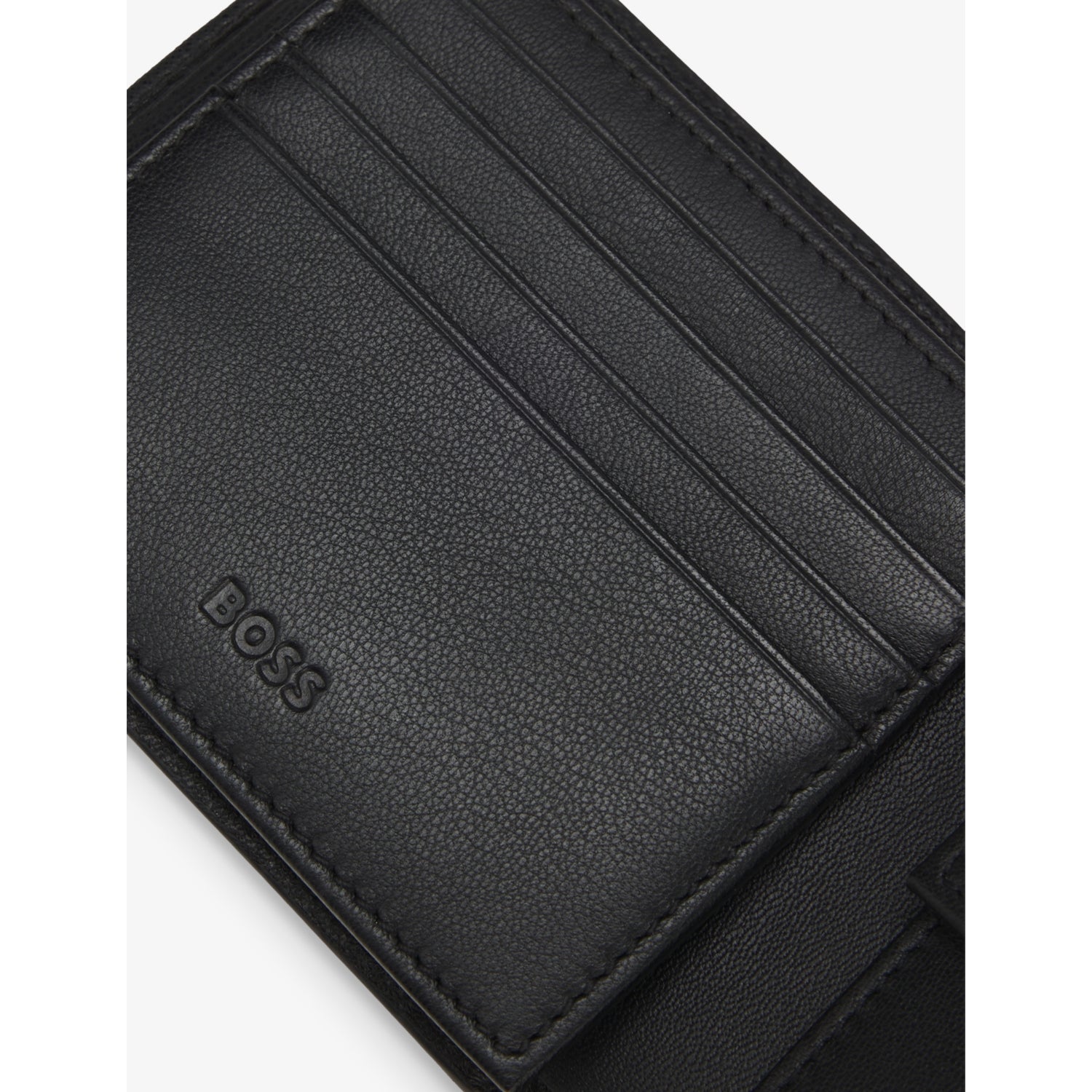 BOSS trifold leather wallet, logo-debossed, 12cm (British brand)