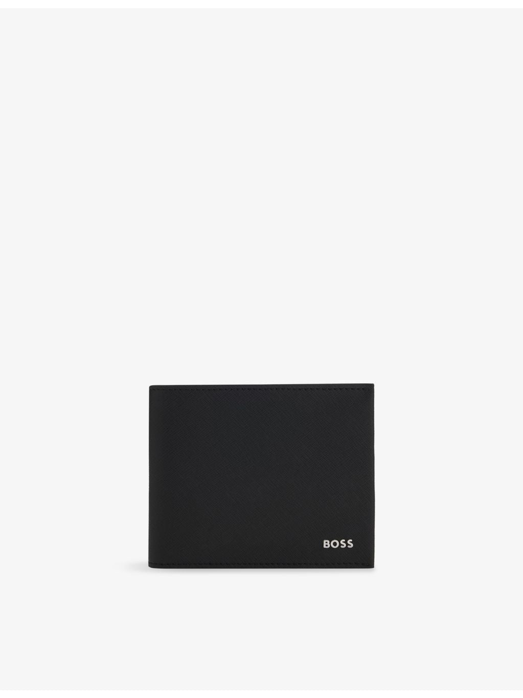 BOSS trifold leather wallet, logo-debossed, 12cm (British brand)