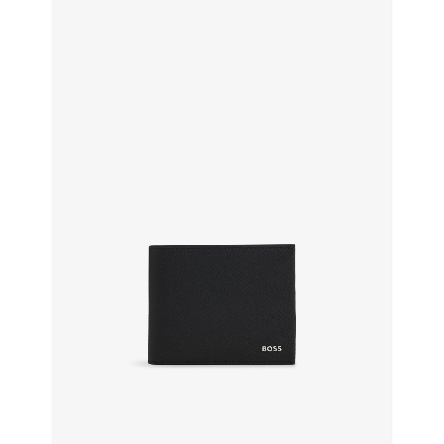 BOSS trifold leather wallet, logo-debossed, 12cm (British brand)